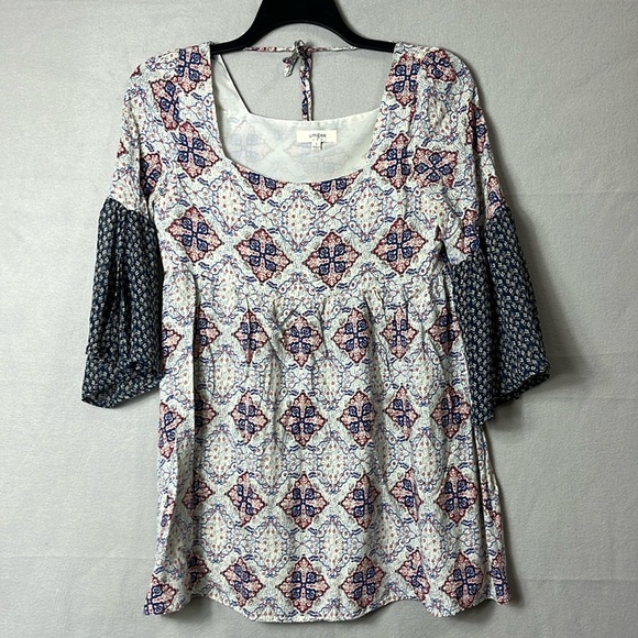 Umgee Boho‎ Tunic Blouse 3/4 Flutter Sleeves Womens Size Small Multicolor - Picture 1 of 6
